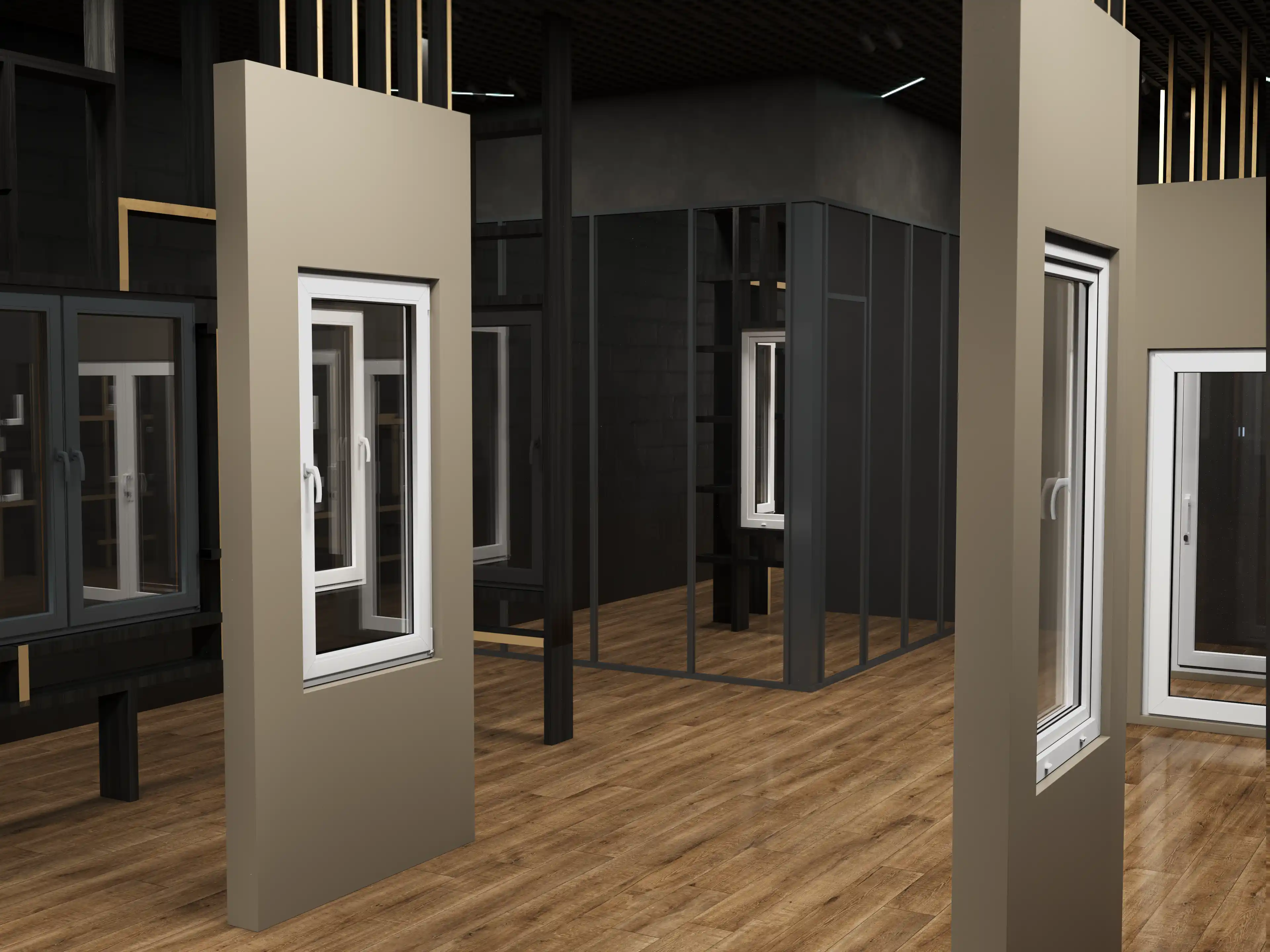 DiVetro showroom — tilt-and-turn windows in white and graphite frames