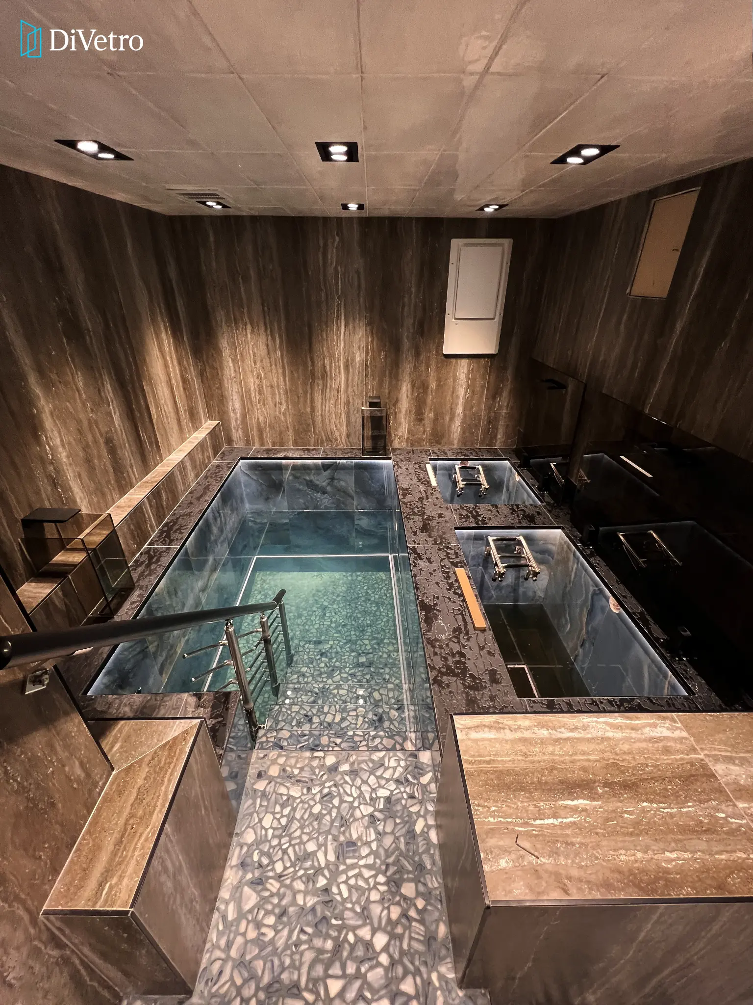 Bathroom glass glazing — frameless shower and spa enclosure by DiVetro