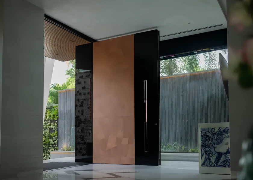 Monumental scale effortless pivot door movement