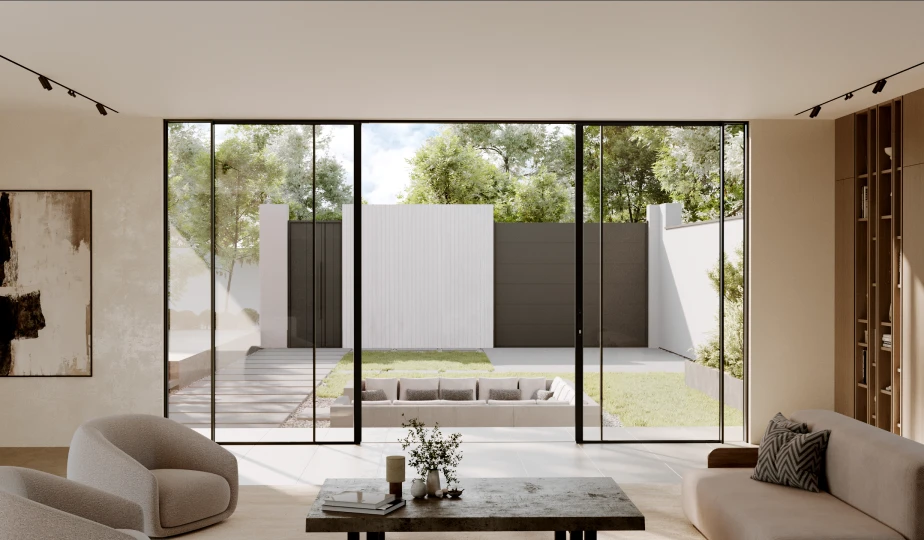 Cor Vision 4 Panel Sliding Doors: Center Opening — configuration diagram
