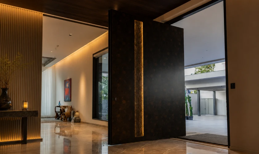Pirnar pivot door surface finishes
