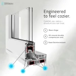 Cross-section diagram of insulated uPVC sliding door profile with warm edge spacer, double compression seal, and steel reinforcement — thumbnail 4