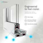 Cross-section diagram of insulated uPVC sliding door profile with warm edge spacer, double compression seal, and steel reinforcement — thumbnail 4