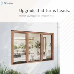 Exterior view of Oak Wood Triple Picture Window with three fixed panels installed on a modern home facade — thumbnail 2