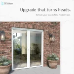 Modern white French patio door installed in a brick exterior wall — thumbnail 3