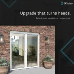 Modern white French patio door installed in a brick exterior wall — thumbnail 3