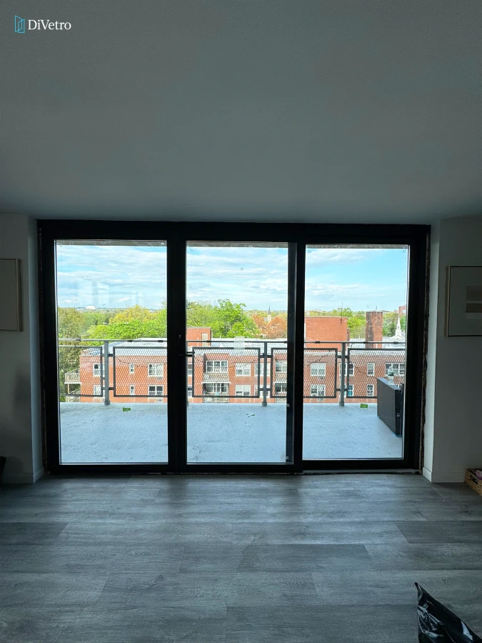 Panoramic 3-Panel Aluminum Sliding Patio Door Replacement (Black Exterior / White Interior) — Bridgeport, CT (April 2024)