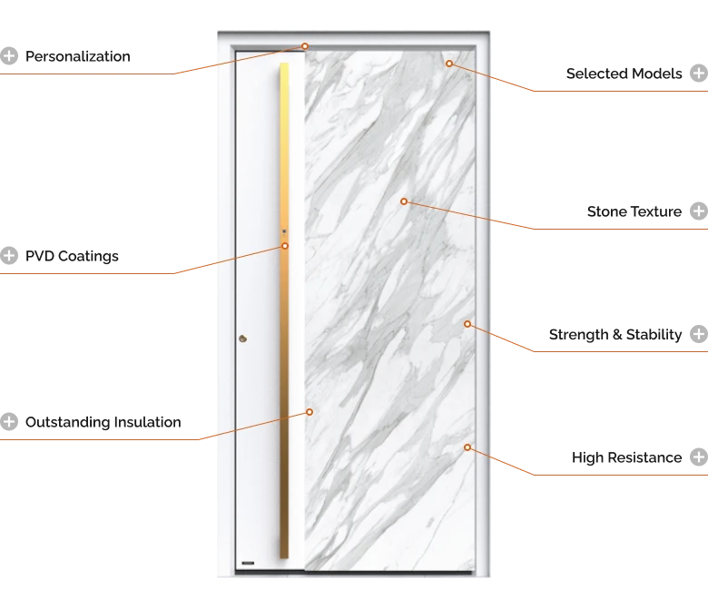 Luxury front door with sintered stone surface