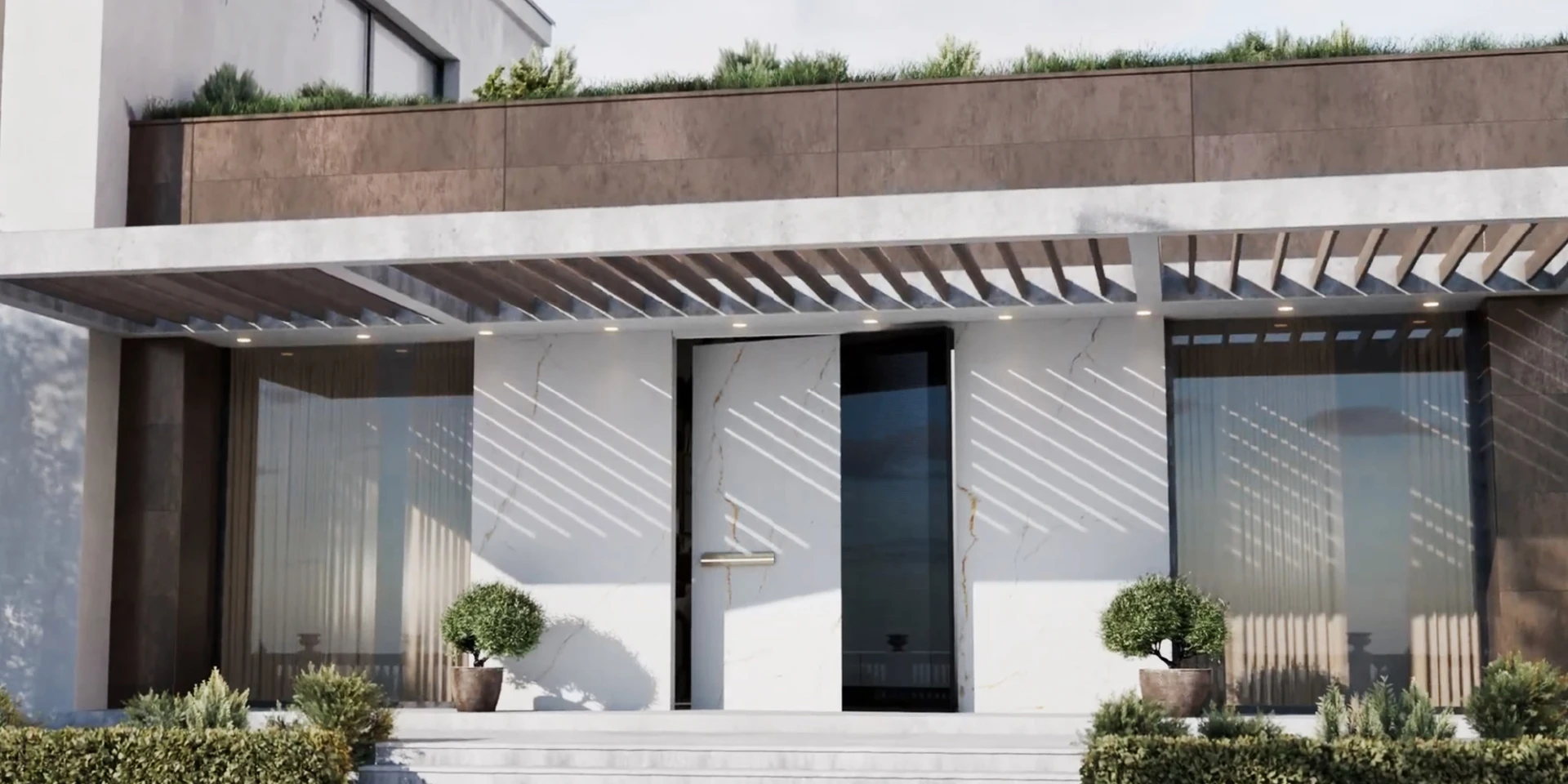 Pirnar pivot door with sintered stone