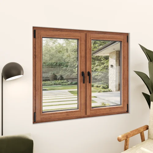 Oak Wood Double Casement Window 62x44" - Both Sashes Tilt & Turn
