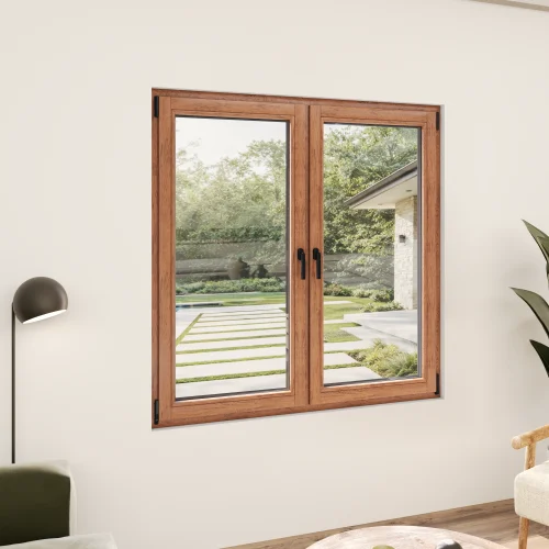 Oak Wood Double Casement Window 62x50" - Both Sashes Tilt & Turn