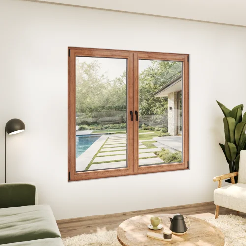 Oak Wood Double Casement Window 72x68" - Both Sashes Tilt & Turn