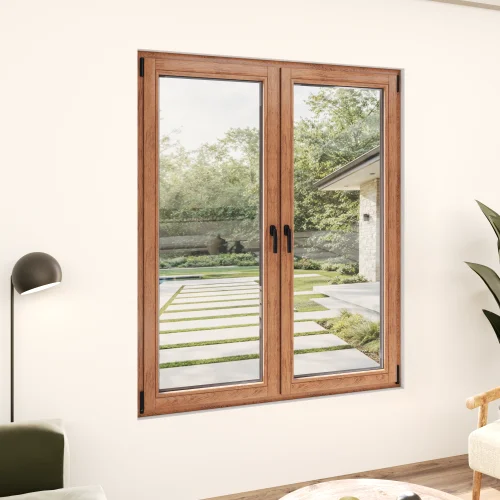 Oak Wood Double Casement Window 60x74" - Both Sashes Tilt & Turn