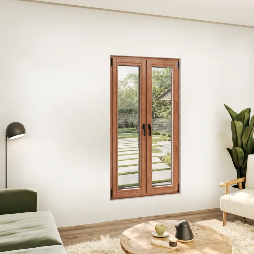 Oak Wood Double Casement Window 48x76" - Both Sashes Tilt & Turn
