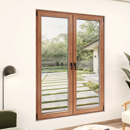 Oak Wood Double Casement Window 64x82" - Both Sashes Tilt & Turn