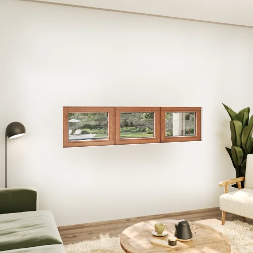 Oak Wood Triple Picture Window 74x20" - Three Fixed Panels