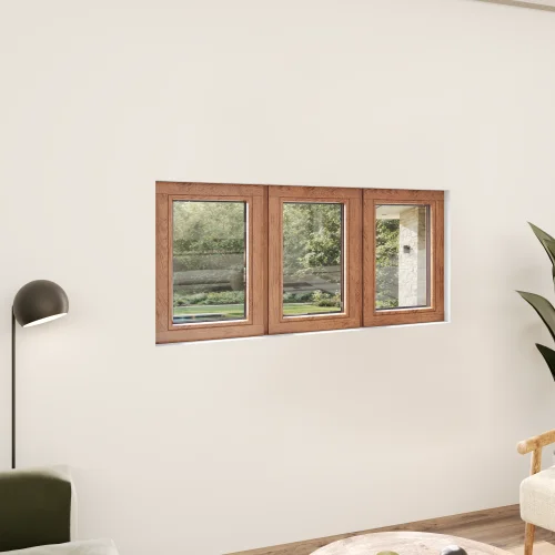 Oak Wood Triple Picture Window 72x26" - Three Fixed Panels