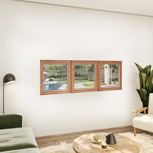 Oak Wood Triple Picture Window 76x28" - Three Fixed Panels