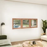 Oak Wood Triple Picture Window 80x30" - Three Fixed Panels — thumbnail 1