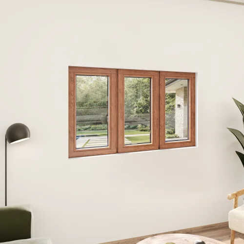 Oak Wood Triple Picture Window 64x34" - Three Fixed Panels