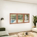 Oak Wood Triple Picture Window 86x38" - Three Fixed Panels — thumbnail 1