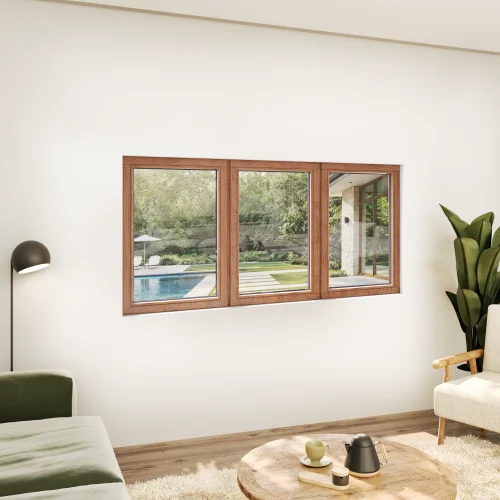 Oak Wood Triple Picture Window 96x46" - Three Fixed Panels