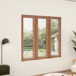Oak Wood Triple Picture Window 60x50" - Three Fixed Panels — thumbnail 1