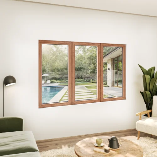 Oak Wood Triple Picture Window 86x60" - Three Fixed Panels