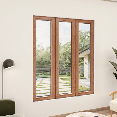 Oak Wood Triple Picture Window 66x72" - Three Fixed Panels