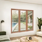 Oak Wood Triple Picture Window 86x72" - Three Fixed Panels — thumbnail 1