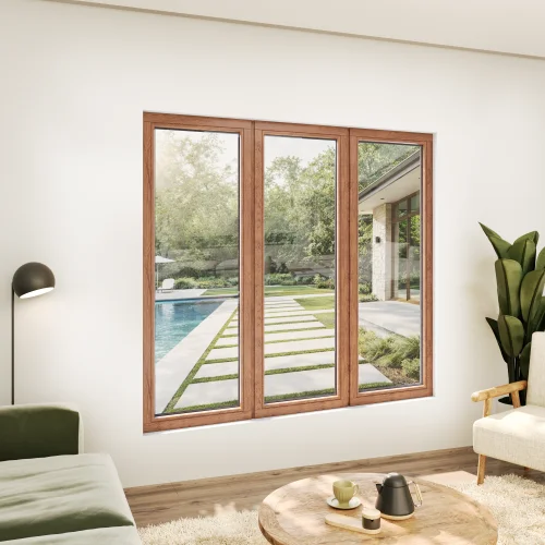 Oak Wood Triple Picture Window 82x78" - Three Fixed Panels
