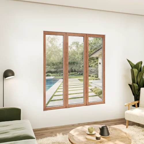 Oak Wood Triple Picture Window 96x82" - Three Fixed Panels