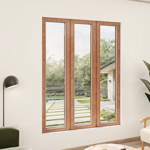 Oak Wood Triple Picture Window 60x84" - Three Fixed Panels