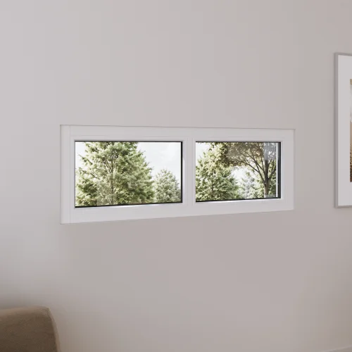 Pine Wood Double Picture Window 54x22" - Two Fixed Panels