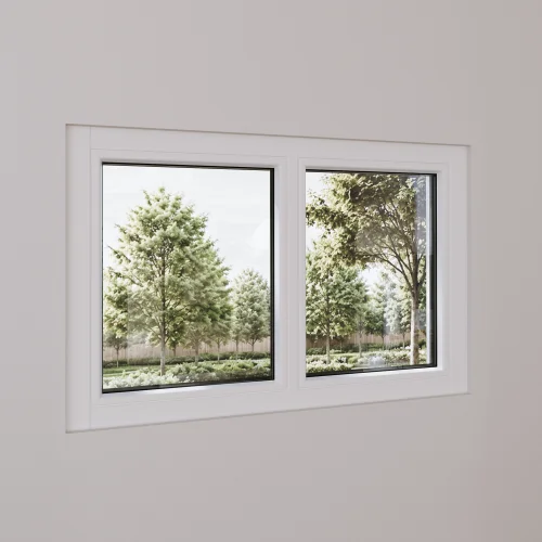 Pine Wood Double Picture Window 50x30" - Two Fixed Panels