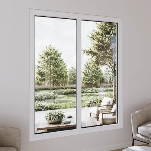 Pine Wood Double Picture Window 58x68" - Two Fixed Panels