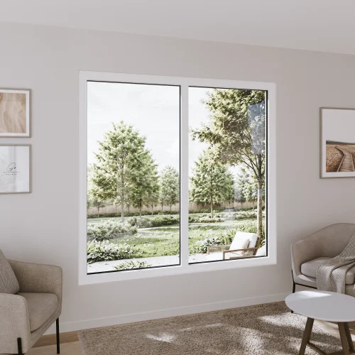 Pine Wood Double Picture Window 72x68" - Two Fixed Panels