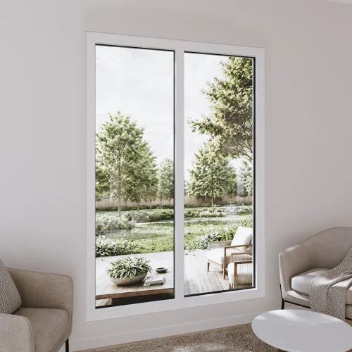 Pine Wood Double Picture Window 62x80" - Two Fixed Panels