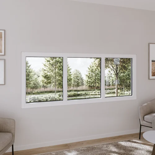 Pine Wood Triple Picture Window 94x26" - Three Fixed Panels