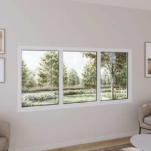 Pine Wood Triple Picture Window 92x30" - Three Fixed Panels