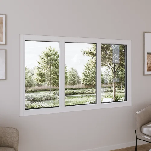 Pine Wood Triple Picture Window 74x40" - Three Fixed Panels
