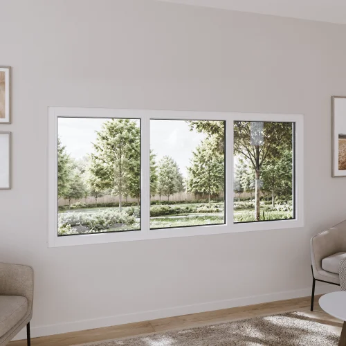 Pine Wood Triple Picture Window 92x44" - Three Fixed Panels