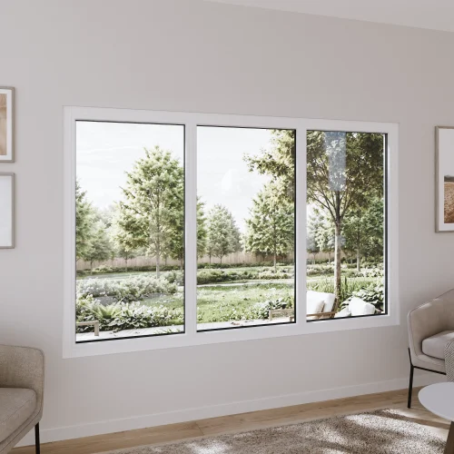 Pine Wood Triple Picture Window 96x66" - Three Fixed Panels