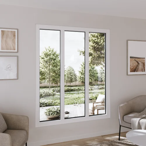 Pine Wood Triple Picture Window 60x74" - Three Fixed Panels