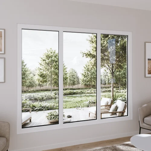 Pine Wood Triple Picture Window 80x74" - Three Fixed Panels