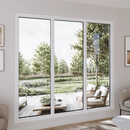 Pine Wood Triple Picture Window 96x80" - Three Fixed Panels