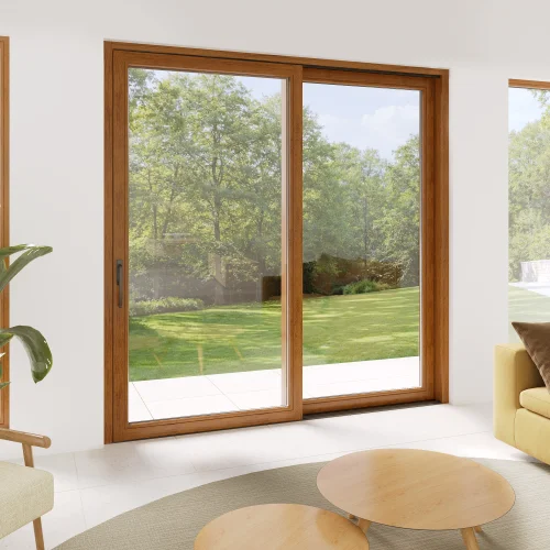 Wood Sliding Patio Door 126x100" - HST Lift-and-Slide + Fixed Panel