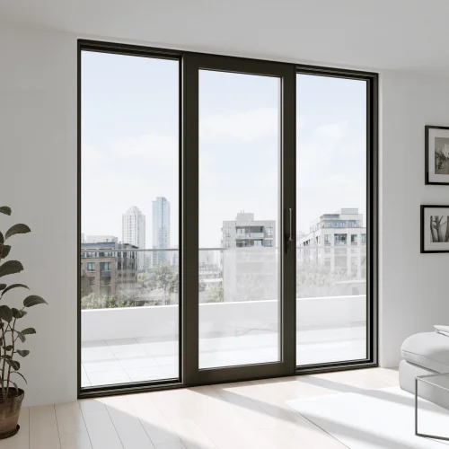 Aluminum Sliding Patio Door 100x94" - Triple Monorail Lift-and-Slide with Center Moving Panel