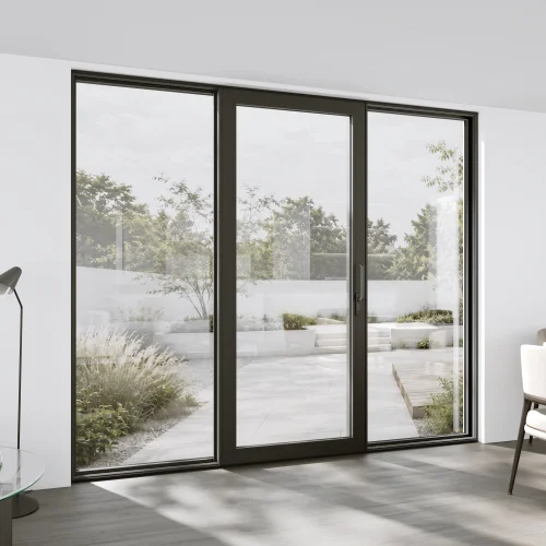 Aluminum Sliding Patio Door 122x94" - Triple Monorail Lift-and-Slide with Center Moving Panel