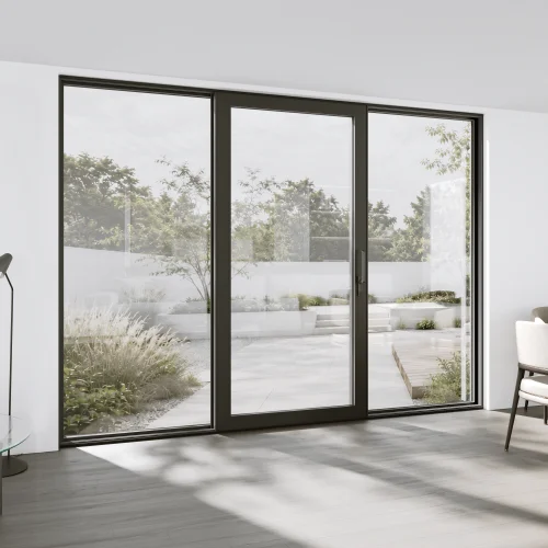 Aluminum Sliding Patio Door 130x96" - Triple Monorail Lift-and-Slide with Center Moving Panel